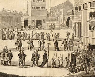 1749 में प्रकाशित &39;यूनिवर्सल मैगज़ीन&39; से स्पेन में ऑटो डी फे द्वारा अंग्रेजी स्कूल